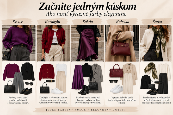 Ako nosiť výrazné farby elegantne - vizualizácia